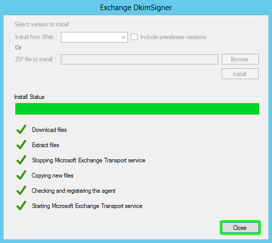 Exchange DKIM Signer install status