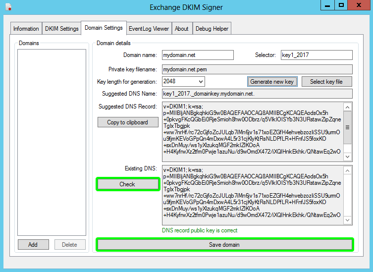 Exchange DKIM Signer check record